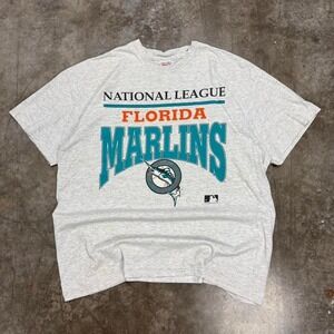 Vintage 90s Florida Marlins Gray Graphic Tee Size XXL